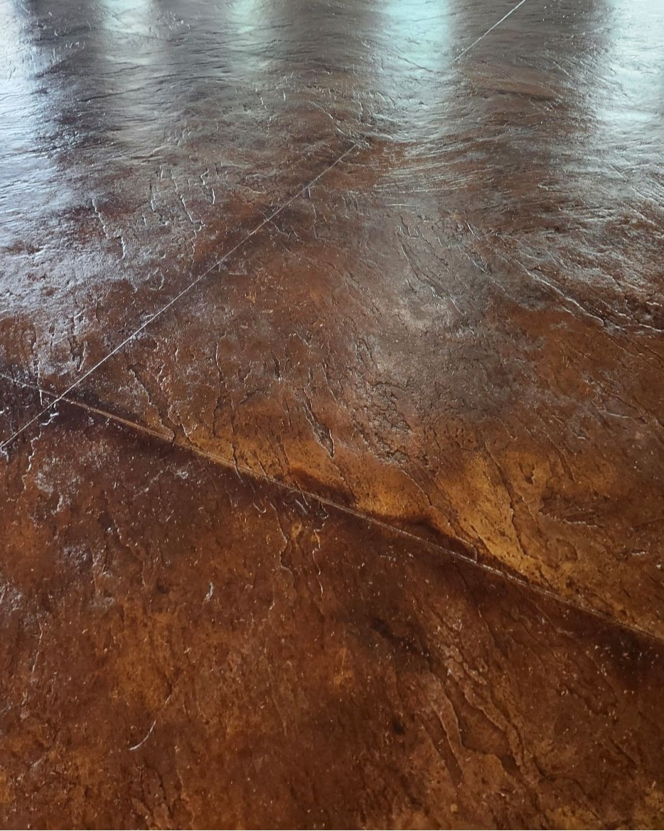 Decorative concrete stamped to look like stone in a home built by Buildgreen Industries in South Carolina.